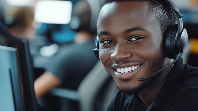 Smiling male call center agent