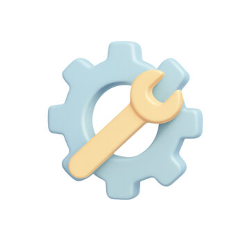 3d rendered gear and wrench icon isolated on transparent background