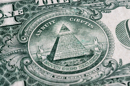 Eye of providence on reverse of one dollar banknote, detail from american money
