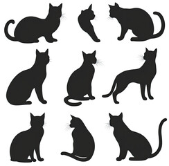 Silhouette cats in various poses