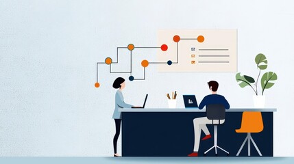 Young Professionals Collaborating on Digital Project in Modern Office Environment