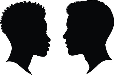 Creative silhouette of face profiles, dual personalities, black and white vector, artistic contrast, expressive human design, psychological concept, identity
