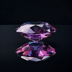 ultra-realistic 3D render of a levitating sapphire gemstone above a mirrored surface, soft spotlight creating crisp reflections, isolated on black gradient