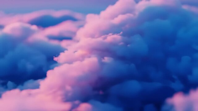 Pink & blue cloudscape at sunset; aerial view