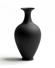 ultra-realistic 3D render of a matte black ceramic vase with a narrow neck and smooth curves, isolated on a pure