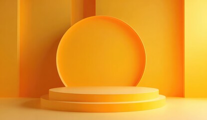 Empty yellow display podium, geometric shapes