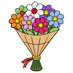 Colorful bouquet of daisies tied with a ribbon