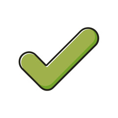 Simple green check mark icon with black outline on a white background