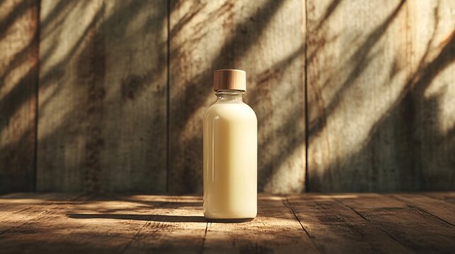 Tropical Elixir - Organic Coconut Oil Bottle on Rustic Wooden Background