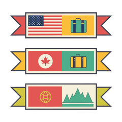 Travel banners with flags and icons suitcase luggage