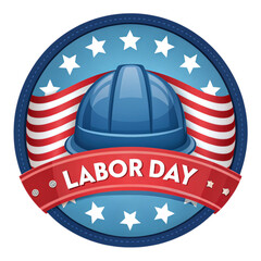 Labor day hard hat emblem with american flag stripes isolated on transparent background