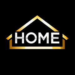 Elegant golden house outline featuring the word home in white on black