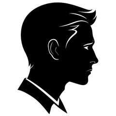 Stylized black silhouette profile of a man with modern hairstyle and suit
