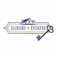 Luxury estates logo featuring houses and a key symbol