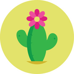 cartoon cactus with blooming flower in a circle