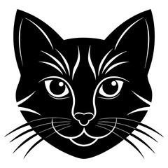 Stylized black cat face with white accents