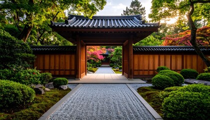 Fototapeta premium Tranquil Japanese garden gateway