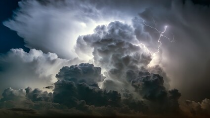 A powerful thunderstorm unleashes a dramatic lightning strike across the dark and ominous sky