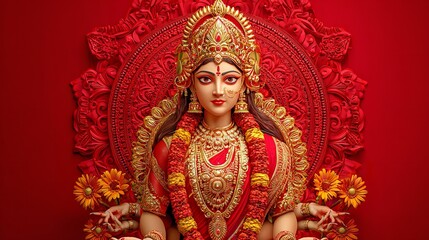 Obraz premium Durga Puja Navratri Goddess Divine Feminine Blessing Hindu Festival Devotion Spiritual Art