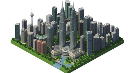 Obraz premium Isometric Illustration of Kuala Lumpur Skyline, Featuring Petronas Towers and Cityscape
