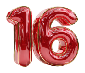 Celebrating 16th birthday with festive decorations home digital joyful atmosphere view isolated on transparent background