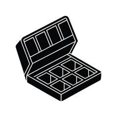 Isometric black and white illustration of an open eye shadow palette makeup