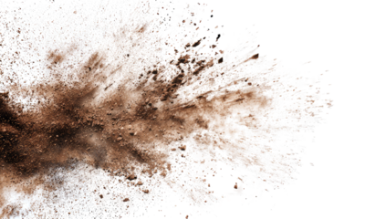Exploding brown substance on white background