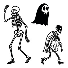 Halloween Silhouettes of Skeletons and Ghosts – Spooky Vector Set

