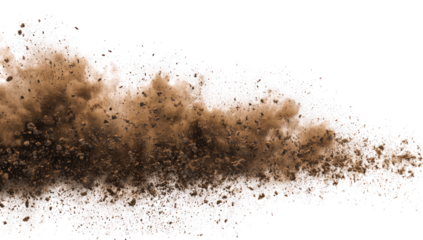 Brown dirt explosion against black background