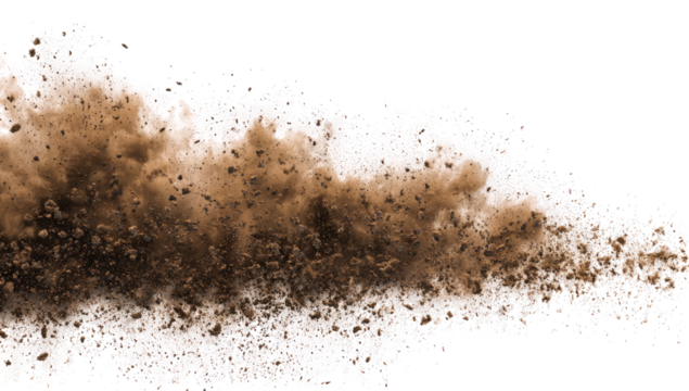 Brown dirt explosion against black background