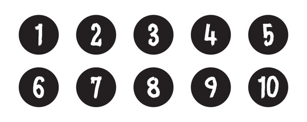 Bullet Points icon set in line style, Simple round numbers in flat style, Set of 1-10 numbers simple black symbol sign for apps, UI, and website, vector illustration.