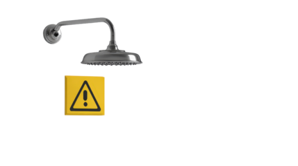 Emergency shower with warning sign background isolated on a Transparent background, PNG file.