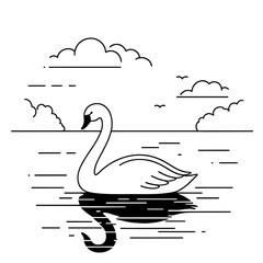 Elegant Swan Floating Gracefully on Calm Water Silhouette bird lake 1