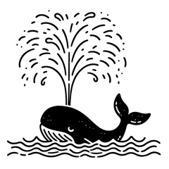 Whale spraying water silhouette on a white background spout ocean