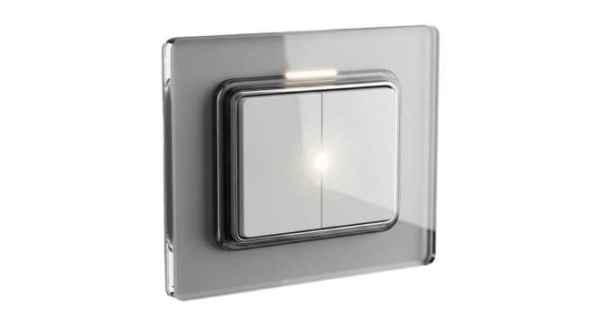 Light switch with a modern clear plastic plate isolated PNG with Transparent Background