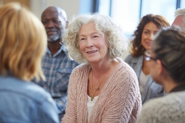 Group therapy session for Alzheimers patients, gentle interaction, supportive community