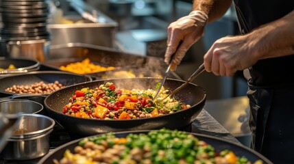 Chef stirring food in a pan