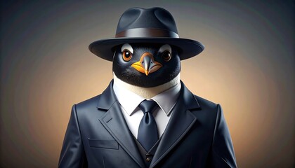 Penguin in a suit, sophisticated portrait