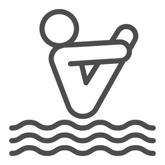 Man jump in water line icon line and solid icon, summer sports concept. Vector graphics. Diver man jump in water waves sign on white background, outline style icon for mobile or web design.