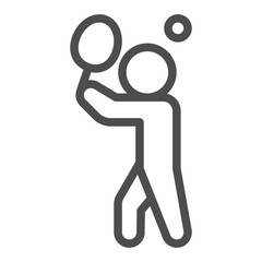 Athlete man with a racket and ball, tennis sport concept. Vector graphics. Tennis player, sportsman sign on white background, outline style icon for mobile or web design.