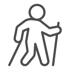 Runner man with rods line icon, summer sports concept. Vector graphics. Walking sport, sportsman sign on white background, outline style icon for mobile or web design.