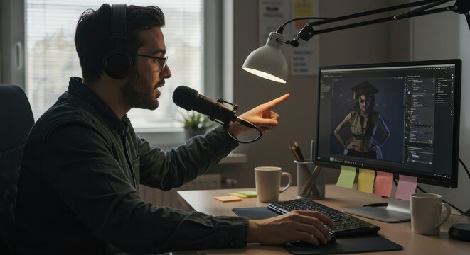 Person working on graphic design project at home - Powered by Adobe