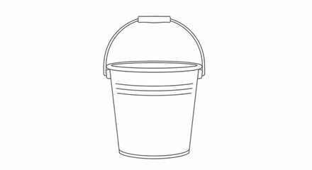 Minimalist outline illustration of a simple bucket with handle on a plain background graphic clean vector art line drawing suitable for various