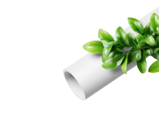 White pipe with vibrant green leaves