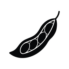 Black and white illustration of a Pea Pod with Multiple Peas