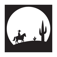 Cowboy On Horse With Campfire In Desert Night