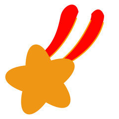 A charming and playful vector illustration of a shooting star with an orange-yellow five-pointed star at the front and three bold trailing ribbons in red and white.