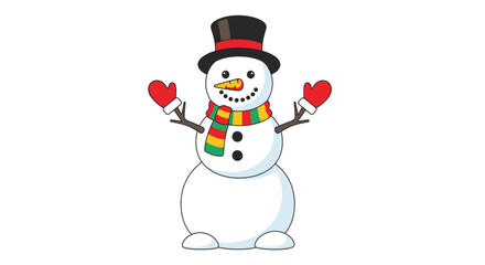 Delightful Snowman Illustration with Striped Scarf and Festive Mittens, Perfect for Winter Holidays and Celebrations