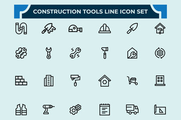 Construction Tools line icons set .includes helmet, hammer, wrench,  repair tools, architecture, plumbing, tool, roller, repair, construction, service, technology Minimal icons pack. vector