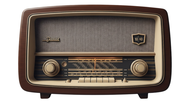 Vintage brown radio receiver isolated PNG with Transparent Background